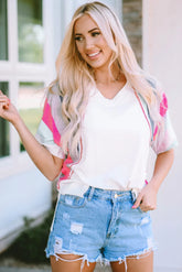 Rainbow Stripe Slit V-Neck T-Shirt - MyEmpired