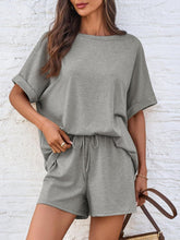 Round Neck T-Shirt and Drawstring Shorts Set - MyEmpired
