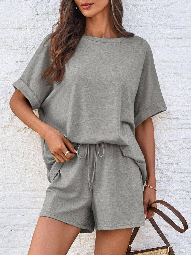 Round Neck T-Shirt and Drawstring Shorts Set - MyEmpired