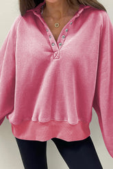 Half Snap Long Sleeve Sweatshirt - MyEmpired