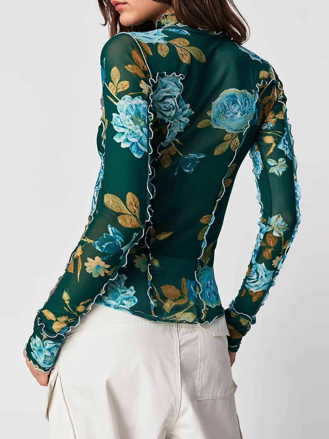 Floral Mock Neck Long Sleeve Top - MyEmpired