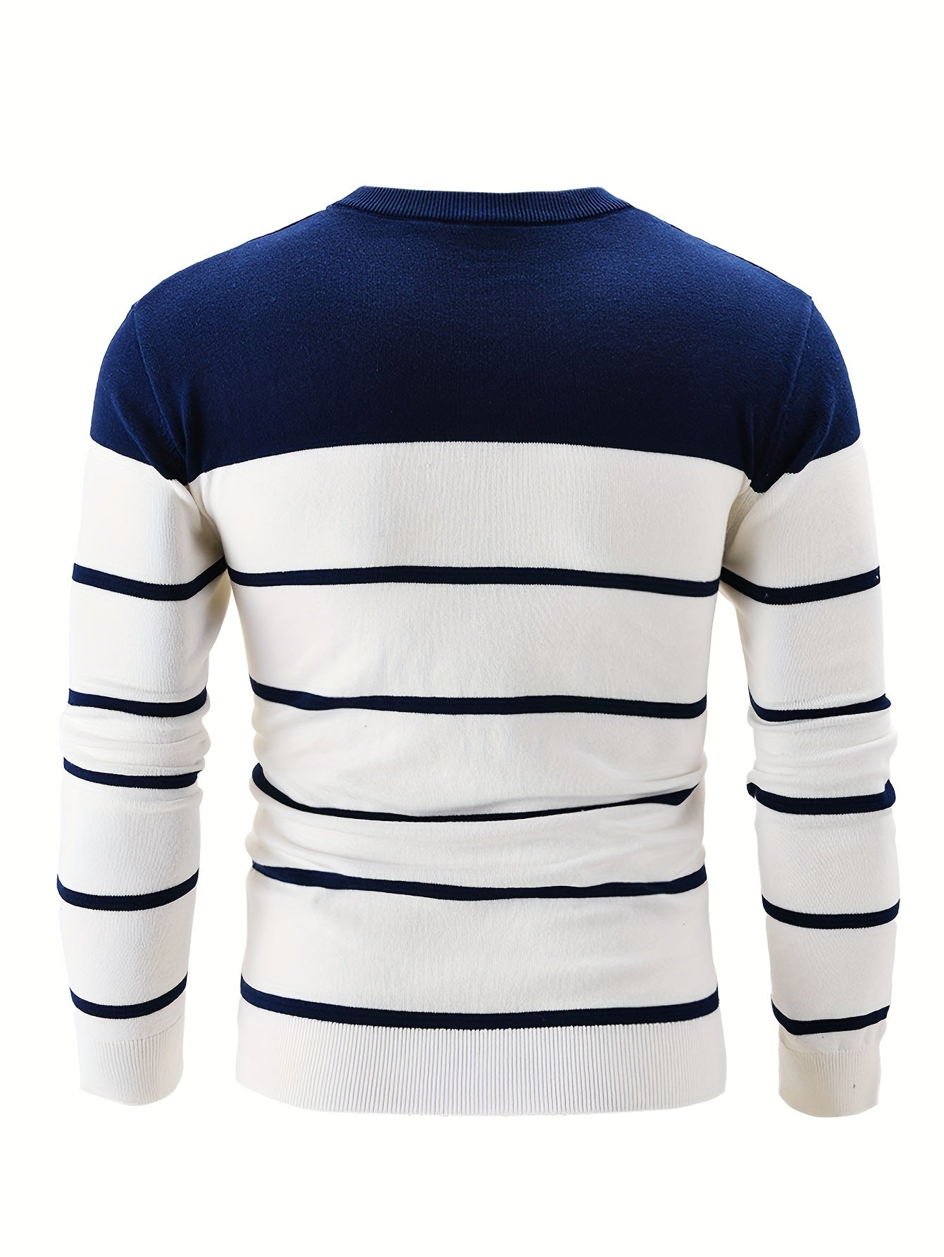 Men's Casual Striped Crew Neck Sweater - 100% Cotton Knit Fabric, Long Sleeve, Regular Fit Pullover with Medium Stretch