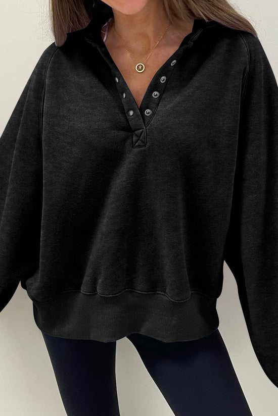 Half Snap Long Sleeve Sweatshirt - MyEmpired