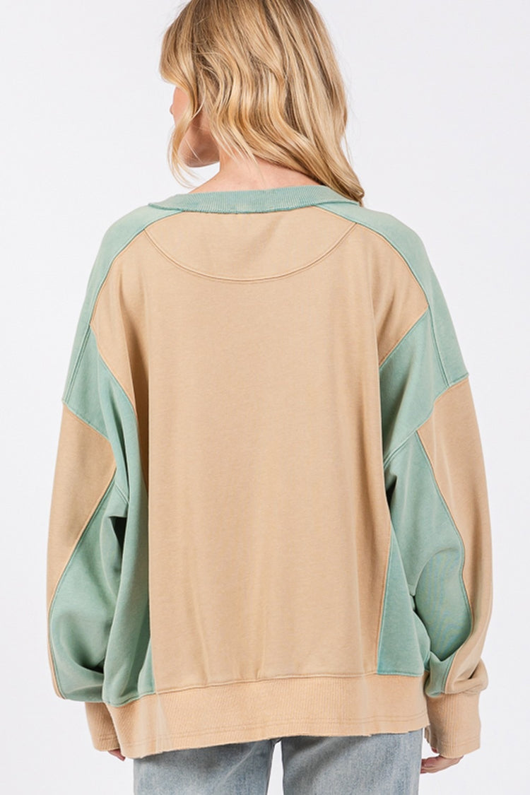 SAGE + FIG Color Block Round Neck Sweatshirt - MyEmpired
