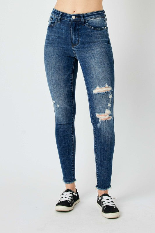 Judy Blue Full Size High Waist Distressed Skinny Jeans - MyEmpired