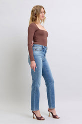 Judy Blue Full Size Run Vintage Wash Thermal Straight Jeans - MyEmpired