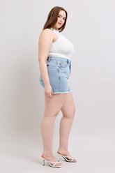 Judy Blue Full Size Tummy Control Raw Hem Denim Shorts Plus Size - MyEmpired