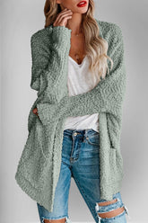 Double Take Pocketed Open Front Long Sleeve Cardigan - MyEmpired