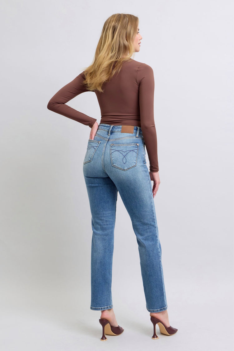 Judy Blue Full Size Run Vintage Wash Thermal Straight Jeans - MyEmpired