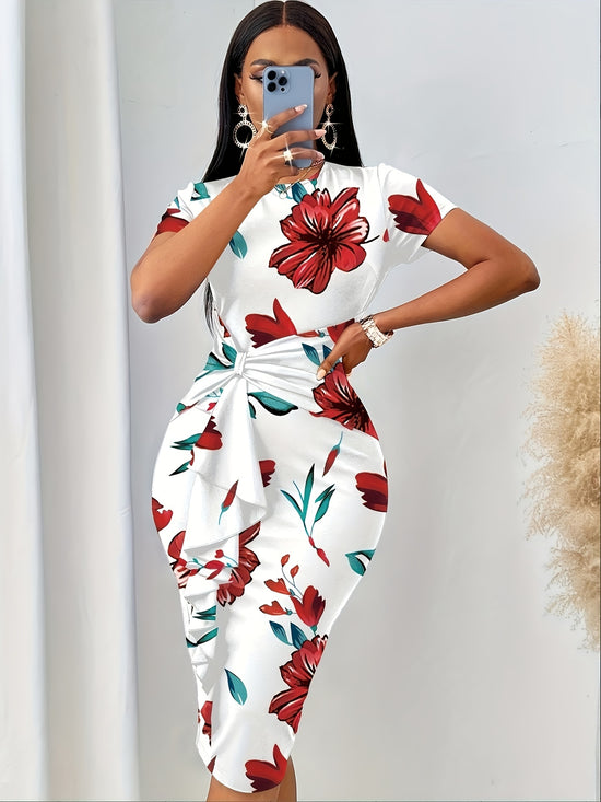 Floral Print Knot Bodycon Dress - MyEmpired
