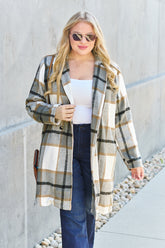 Double Take Full Size Plaid Button Up Lapel Collar Coat - MyEmpired