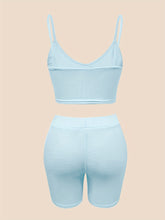 Sexy Slim Fit Solid Color Shorts Set, Plunging Crop Cami Top & High Waist Biker Shorts, Women&