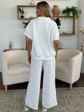 Double Take Full Size Texture Half Zip Short Sleeve Top and Pants Set - MyEmpired