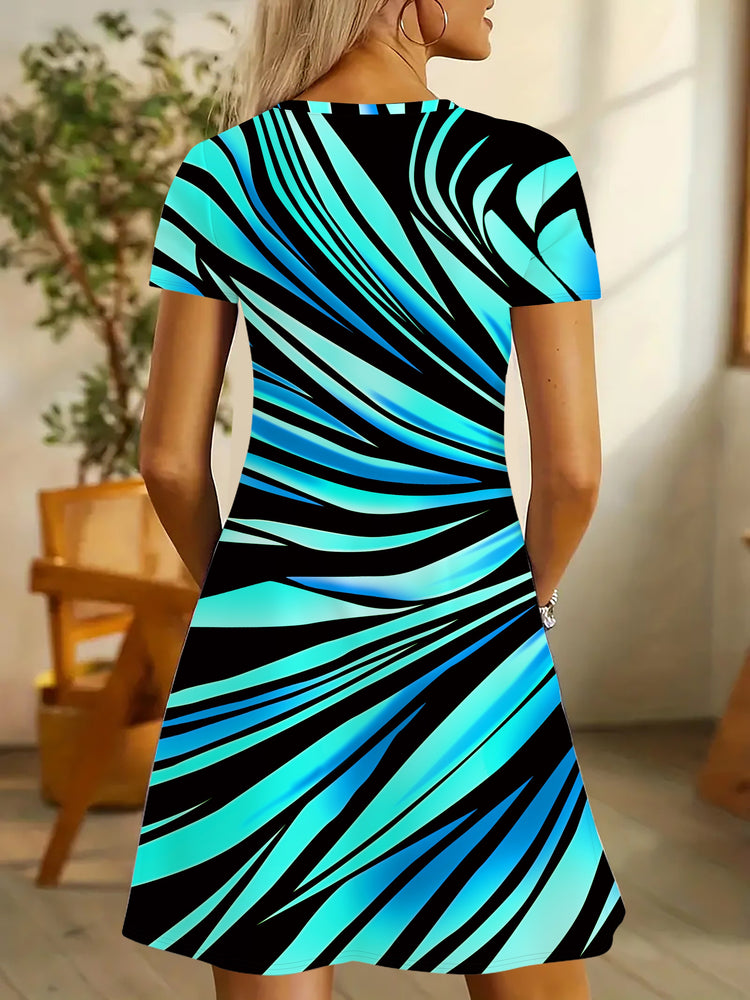 Multicolor Short Sleeve Dress - MyEmpired