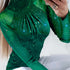 Shiny Contrast Mesh Slim T-shirt, Elegant Mock Neck Long Sleeve Top, Women&