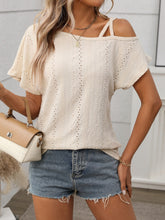 Eyelet Asymmetrical Shoulder Short Sleeve T-Shirt - MyEmpired