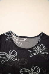 Bow Mesh Round Neck Short Sleeve T-Shirt - MyEmpired