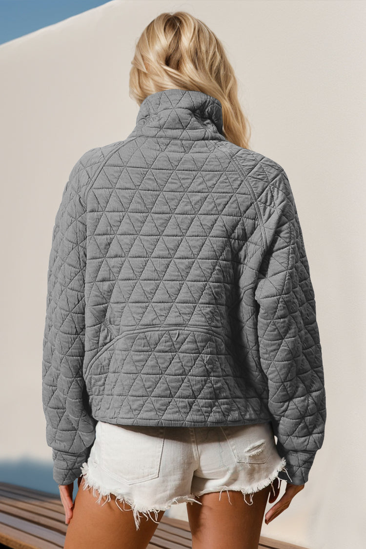 Double Take Half Zip Long Sleeve Quilted Sweatshirt with Pocket - MyEmpired