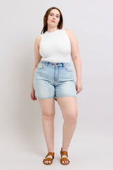 Judy Blue Full Size 2 Button Denim Shorts with Pockets Plus Size - MyEmpired