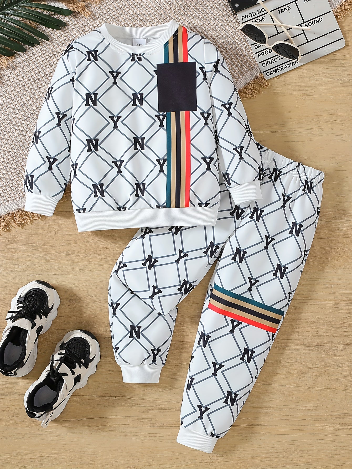 Boys' 2pcs Set: Comfy Knit Long Sleeve T-Shirt & Pants