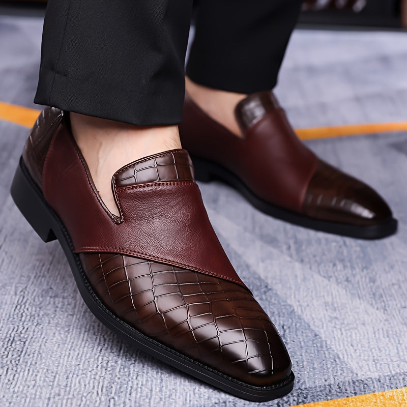 Men's Fashion Business Oxfords Pointed Toe Slip-On Synthetic Leather Dress Shoes for Spring/Fall - Daily & Casual Low Top PU Lined Rubber Sole