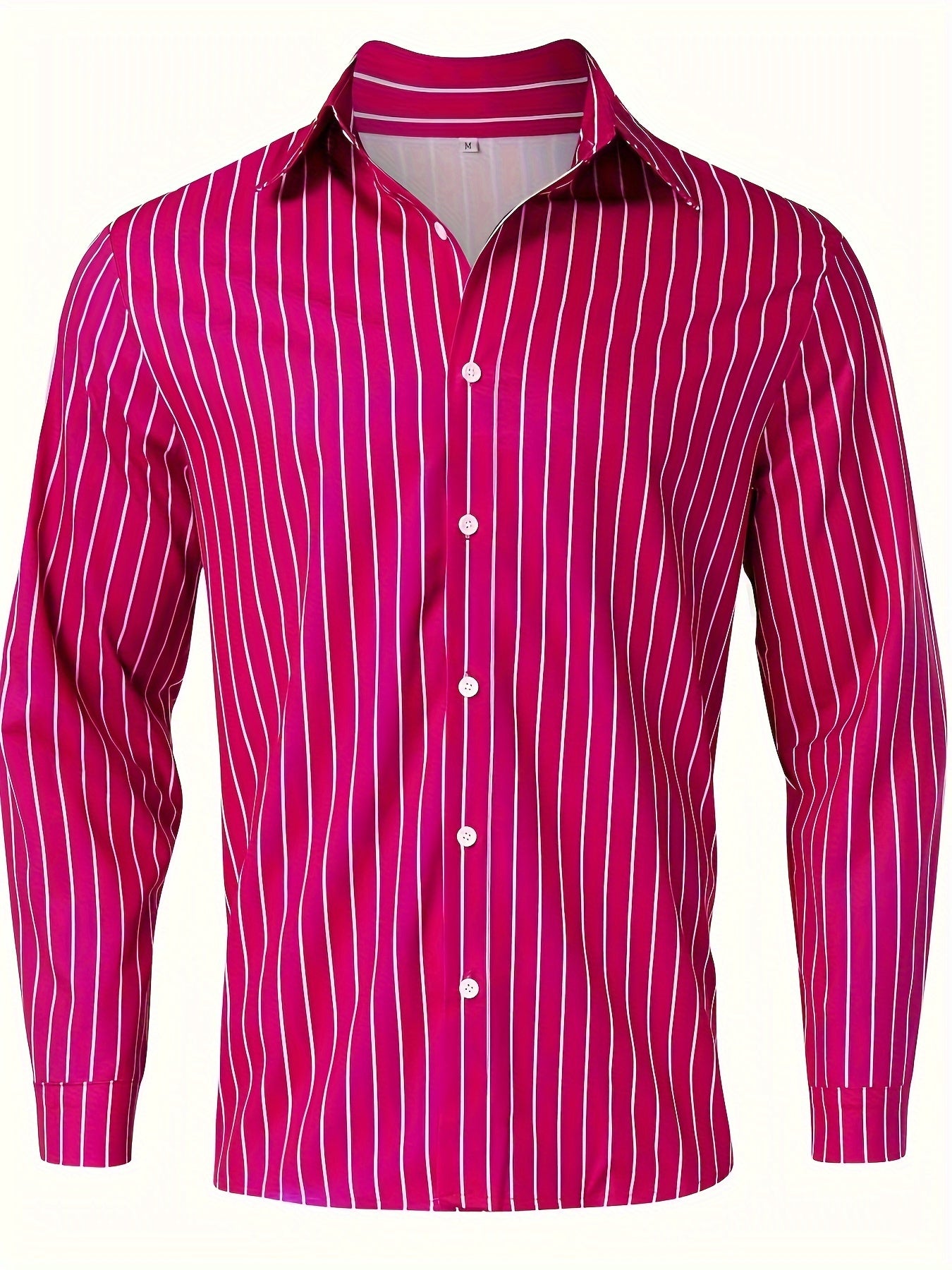 Men's Stylish Loose Fleece Stripe Pattern Shirt, Casual Breathable Lapel Button Up Long Sleeve Shirt Top For City Walk Street Hanging Outdoor Activities