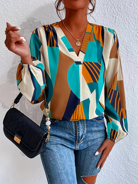 V-Neck Blouse with Lantern Sleeves