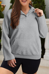 Plus Size Texture Half Snap Long Sleeve Sweatshirt - MyEmpired