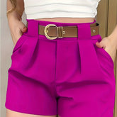 Slant Pockets High Waist Loose Shorts, Casual Solid Color Shorts For Spring & Summer, Women&