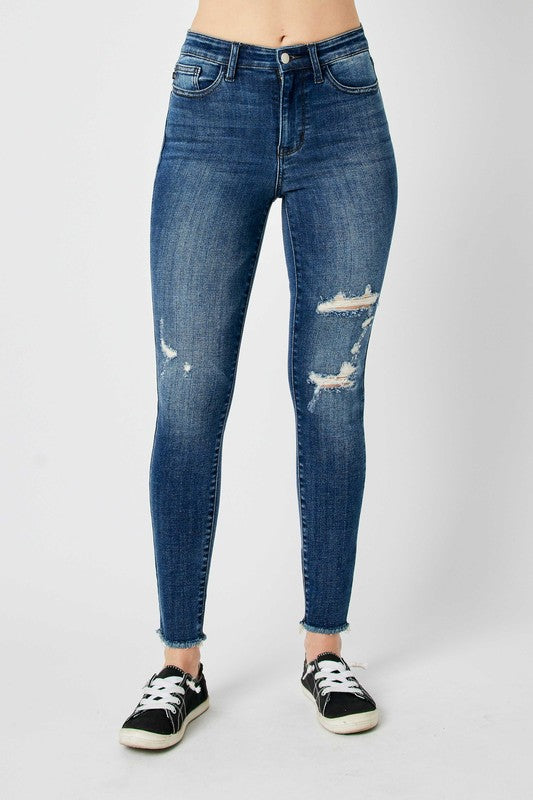 Judy Blue Full Size High Waist Distressed Skinny Jeans - MyEmpired