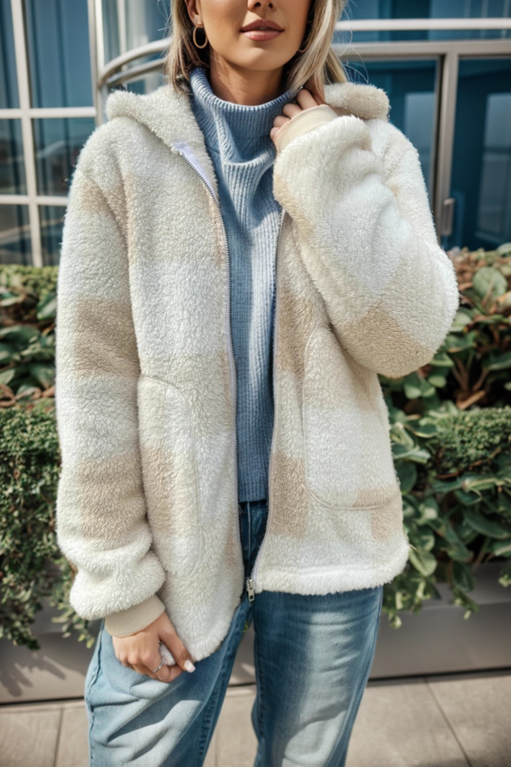 Double Take Full Size Plaid Long Sleeve Hooded Coat - MyEmpired