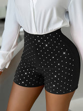 Rhinestone Zipper Front Shorts, Elegant High Waist Slim Shorts For Spring & Summer, Women&