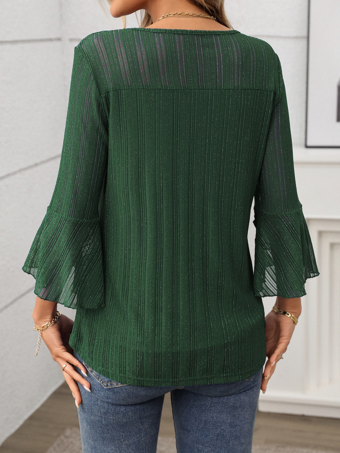 Round Neck Three-Quarter Sleeve Top - MyEmpired