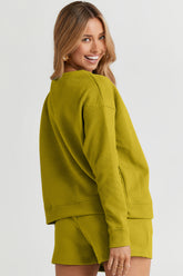 Double Take Full Size Texture Long Sleeve Top and Drawstring Shorts Set - MyEmpired