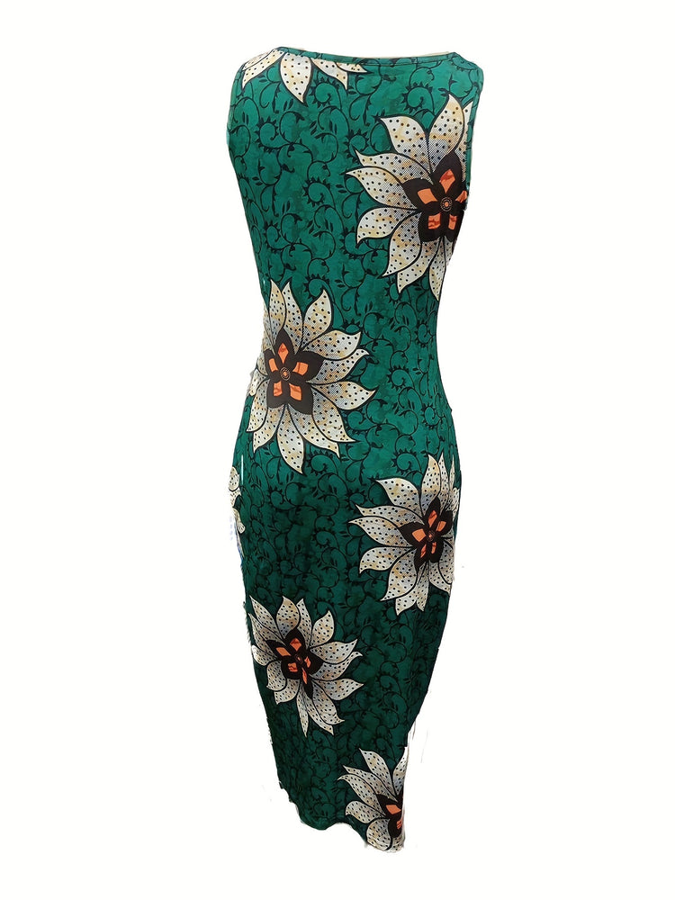Floral Print Crew Neck Tank Dress - MyEmpired