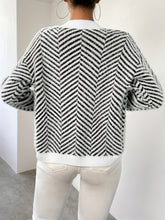 Elegant Geometric Pattern V-Neck Cardigan - Button Front, Long Sleeve Knit Sweater for Women, Perfect for Fall & Winter - MyEmpired