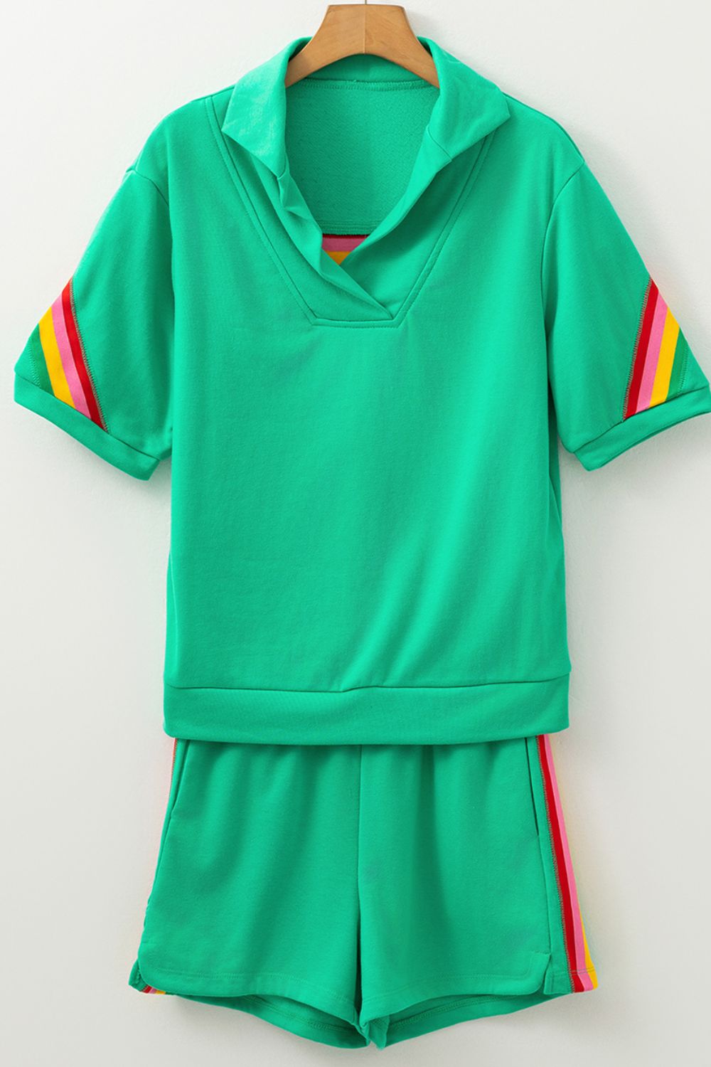 Rainbow Collared Short Sleeve Top and Shorts Set - MyEmpired