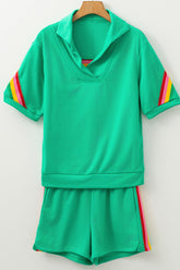 Rainbow Collared Short Sleeve Top and Shorts Set - MyEmpired