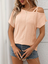 Eyelet Asymmetrical Shoulder Short Sleeve T-Shirt - MyEmpired
