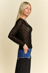 Davi & Dani Bow Mesh Round Neck Long Sleeve Top - MyEmpired