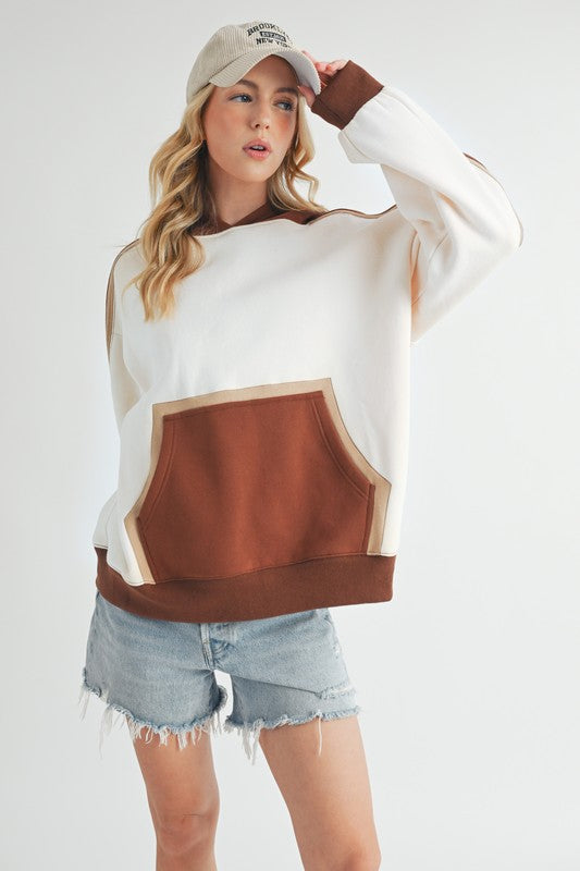 Aemi + Co Color Block Kangaroo Pocketed Hoodie - MyEmpired