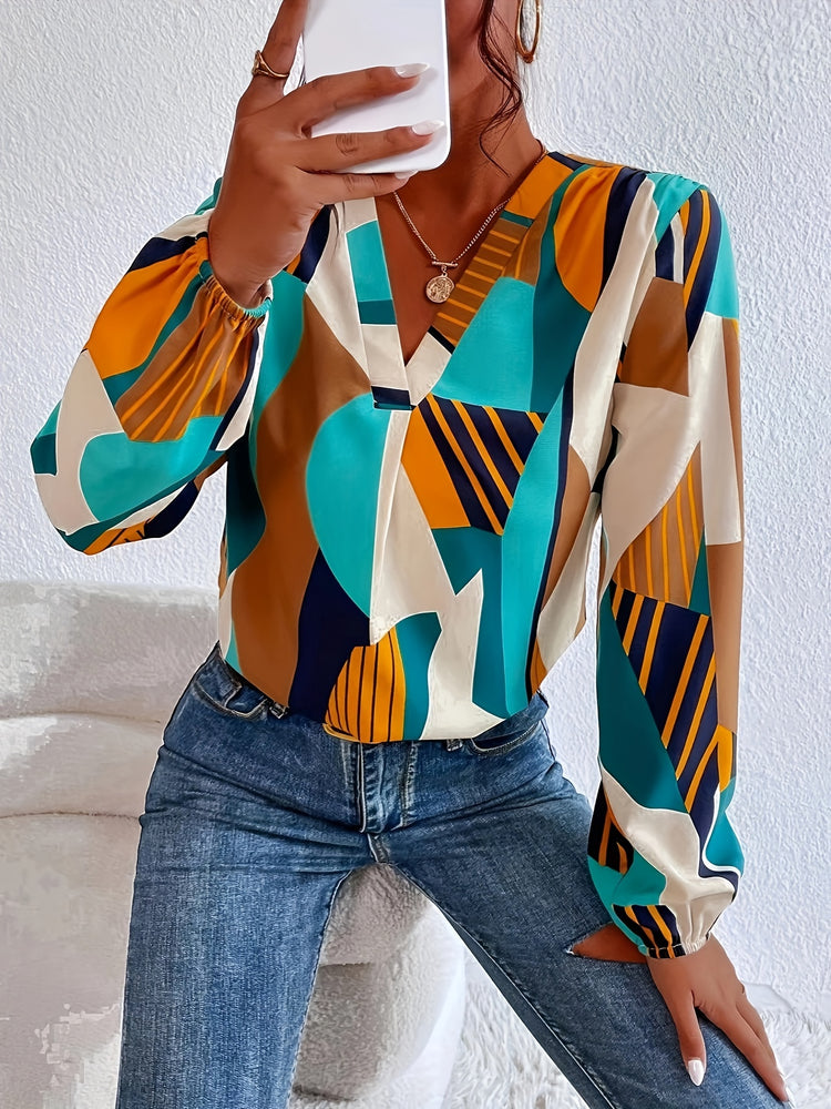 V-Neck Blouse with Lantern Sleeves - MyEmpired