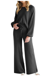 Round Neck Long Sleeve Top and Pants Set - MyEmpired
