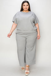 Double Take Full Size Texture Short Sleeve Top and Pants Set - MyEmpired