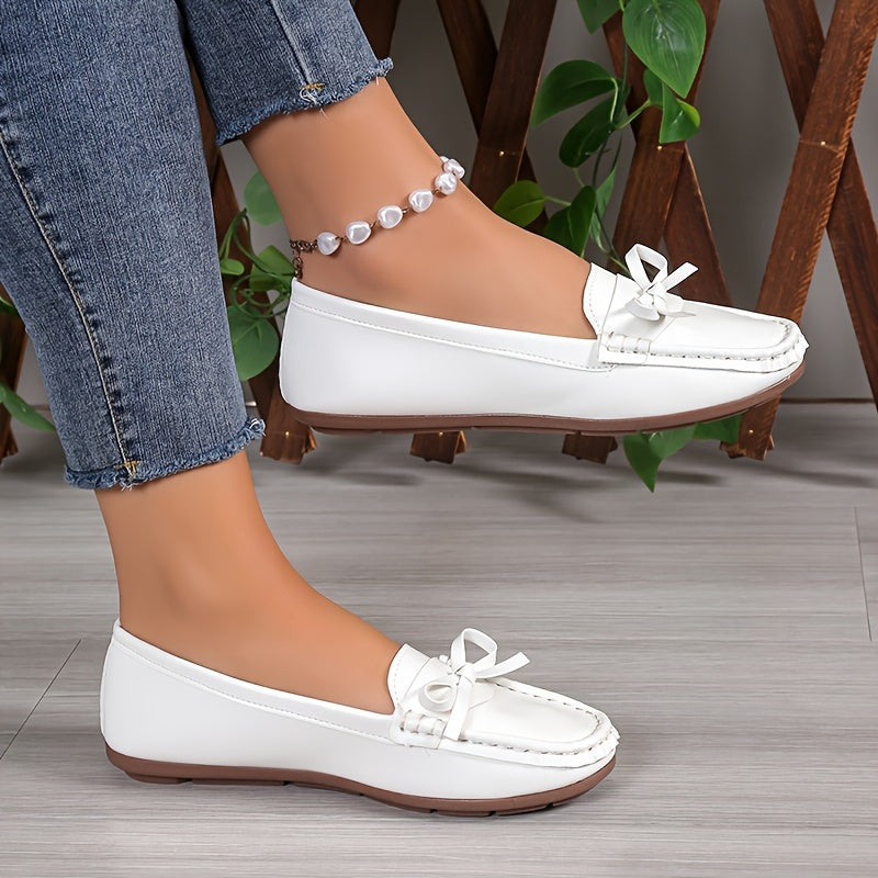 Women's Bow Flat Shoes, Solid Color Round Toe Slip On Shoes, Comfy & Lightweight Every Day Loafers