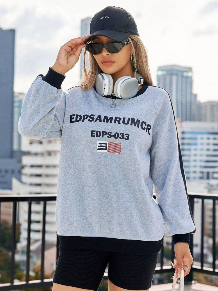 Letter Round Neck Long Sleeve Sweatshirt - MyEmpired