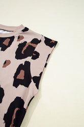 Leopard Round Neck Cap Sleeve T-Shirt - MyEmpired