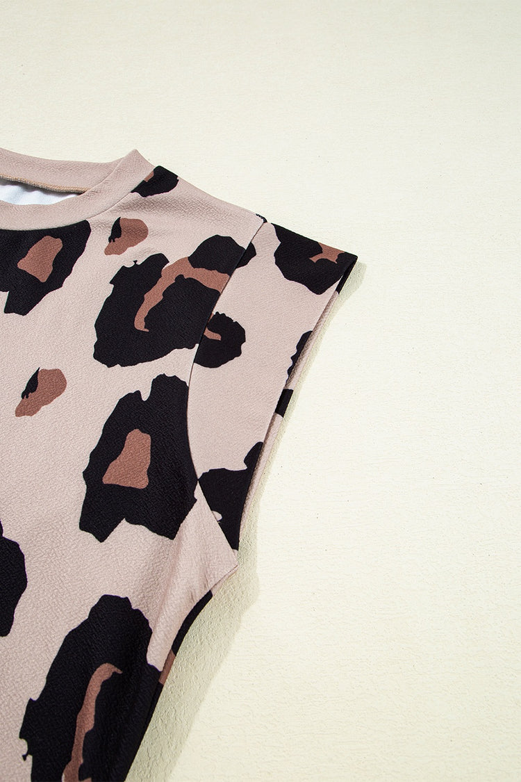 Leopard Round Neck Cap Sleeve T-Shirt - MyEmpired