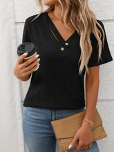 Ribbed V-Neck Short Sleeve T-Shirt - MyEmpired