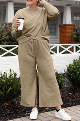 Double Take Full Size Textured Long Sleeve Top and Drawstring Pants Set - MyEmpired